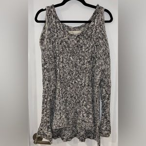 Black and white knit cold shoulder sweater